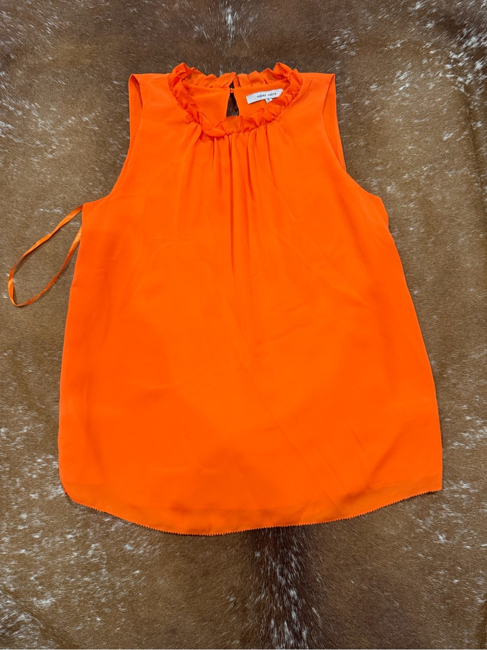 Naked Zebra Bright Orange Ruffle Neck Blouse – Small